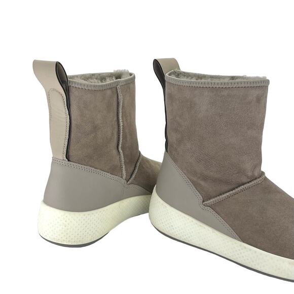 Ecco Women Taupe Winter Boot Size 5-5.5 Leather Shearling Lined Foldable Bootie - Picture 9 of 16